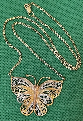 17” Butterfly Sterling Silver .925 Multicolored Vermeil Gold 1mm Chain Necklace - Image 1 of 4
