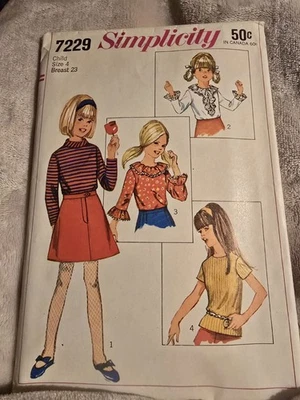 Simplicity 7229 Girl Shirt Size 4 B23 Vintage 1967 Sewing Pattern Uncut - Image 1 of 2