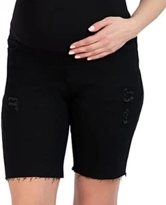 2x Black MED Maternity Distressed Denim Shorts. Savi Parker. Lot Of 2 Pair. New - Picture 1 of 6