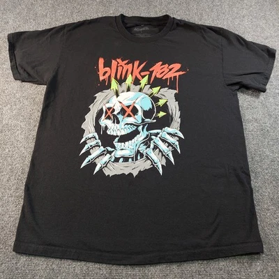 Blink 182 T-Shirt Mens Large Black Skull Mohawk Ripper Punk Rock Band Tee - Image 1 of 4
