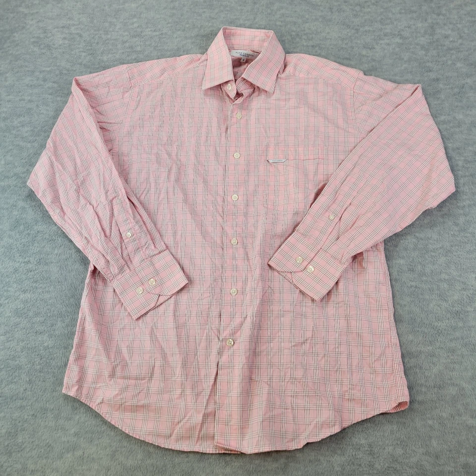 Camisa de vestir Alex Cannon abotonada rosa blanca a cuadros algodón manga larga para hombre M Foto 1 de 4