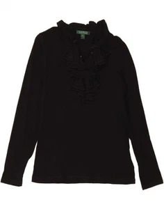 RALPH LAUREN Womens Long Sleeve Ruffle Front Blouse Top UK 18 XL Black BO07 - Picture 1 of 3
