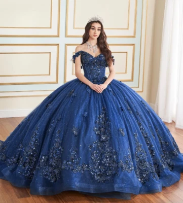 Vestidos de baile luxuosos azul marinho Quinceanera apliques aniversário doce 15 16 - Imagem 1 de 4