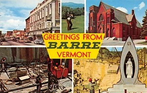 Barre Vermont Golfing,Main St ,Church Multi Views Barre,VT Vtg Chrome Postcard - Imagen 1 de 2