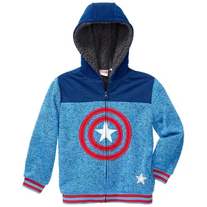 Marvel Boys Plush Hoodie Captain America Blue Size 7 - Picture 1 of 2