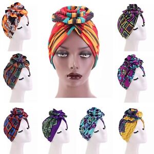 African Print Floral Bohemian Pre-Tied Flower Bow Turban Head Wrap - 19 Options