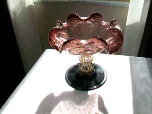 COMPOSTA VETRO VENEZIANO MURANO ITALIA AVVENTURINA AMETISTA VIOLA RARA 7" - Foto 1 di 21