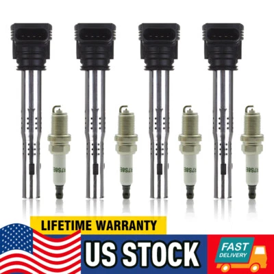 Paquete de 4 bobinas de encendido y bujías para Audi A3 A4 A5 TT GTI Passat 2,0 L UF575 Foto 1 de 4