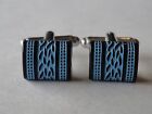 Blue and Black Patterned Cufflinks--Colorful Artistic Artsy Handmade Cool Formal