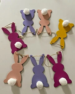 NEW 48" WOOD EASTER BUNNY WITH POM GARLAND HOME DECOR FREE SHIP - Picture 1 of 1