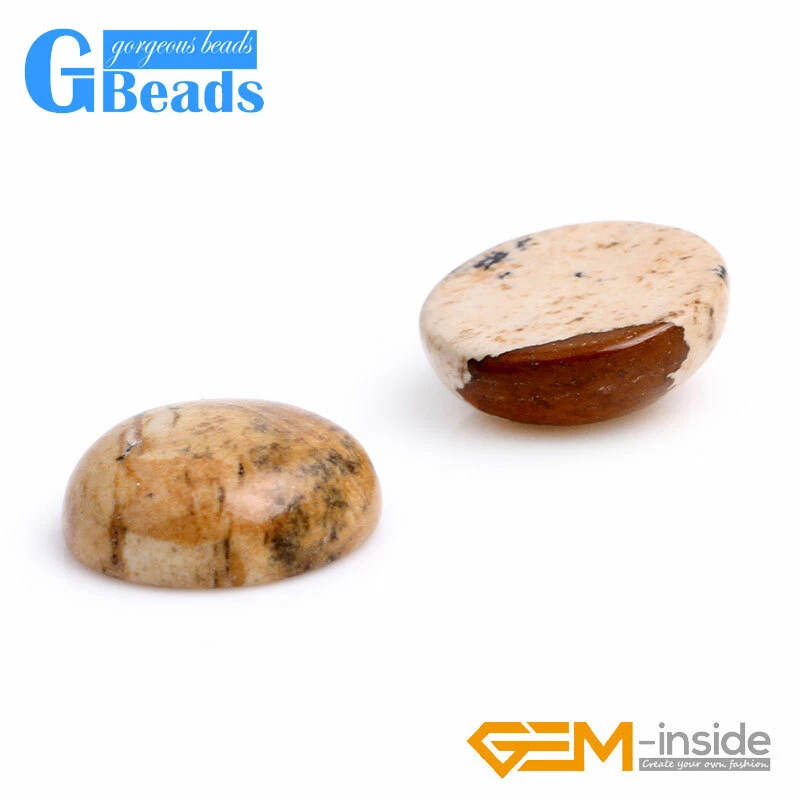 Oval Yellow Picture Jasper Cabochon Beads Ring Pendant Jewelry Making 5pcs Stone - Image 1 of 4