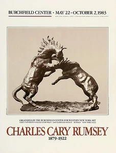CHARLES CARY RUMSEY 1983 Póster de Exposición Centro Burchfield CABALLOS PELEANDO - Imagen 1 de 1