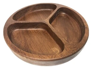 Vtg Teakwood Mid Century Sectioned Serving Dish Tray Dolphin Thailand 9.5" NICE - Picture 1 of 3