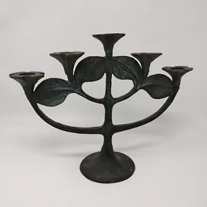 Vintage Bronze Kandelaber Kerzenhalter 5 Hartriegel Tassen 9' x 11" Blattständer - Bild 1 von 13