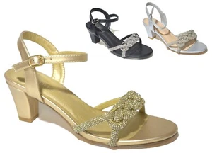 Ladies Diamante Knotted Sandals Womens Black Slip On Buckle Outdoor UK Sizes 3-8 - Picture 1 of 14