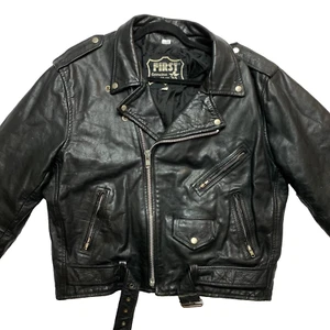 Vintage First Echtleder Motorrad Jacke Herren 40 - L schwarz Fahrer Grunge - Bild 1 von 19
