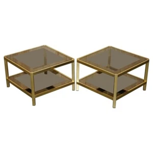 PAIR OF CIRCA 1960 FEDAM MID CENTURY MODERN BRASS & GLASS SIDE TABLES PART SUITE - Picture 1 of 18