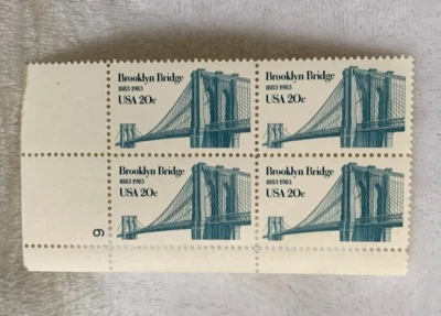 1983 US Postage Stamp Brooklyn Bridge 1883-1983 Plate Block Of 4 20c Scott #2041 - Image 1 of 4