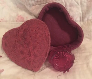 Vintage Party Lite rotes Herz Andenkenbox & Glas Teelicht Kerzenhalter - Bild 1 von 10