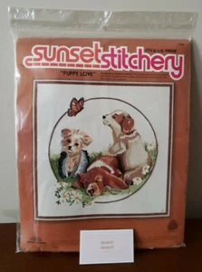 Vintage Sunset Stitchery "PUPPY LOVE" Crewel Kit #2397 New Sealed NOS - Picture 1 of 4