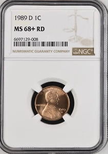 1989-D 1C RD Lincoln Memorial One Cent NGC MS68+RD 6697129-008 - Picture 1 of 2