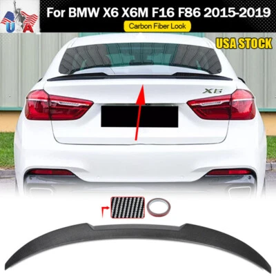 Carbon Look For BMW X6 X6M F16 F86 2015-2019 M4 Style Rear Trunk Spoiler Wing Foto 1 de 4