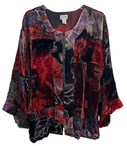 Chico’s Top Top Size 2 (L) Kimono Jacket Velvet Burnout Abstract Dolman Sleeve - Picture 1 of 11