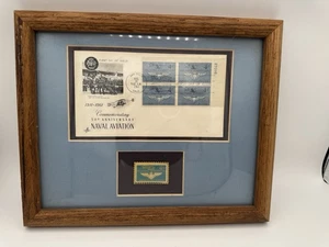1st Day Of Issue Commemorating Naval Aviation 1961 Framed W/Gold Embossed Stamp - Picture 1 of 5