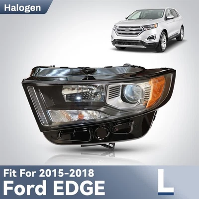 Halogen Headlight For 2015-2018 Ford Edge Sport Black Left Driver Side with Bulb Foto 1 de 4