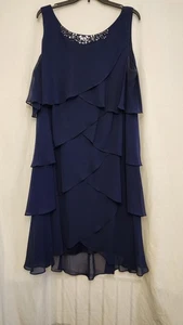 S.L. Moden Kleid Damen 22W Marine Stufen Chiffon Verzierter Ausschnitt Cocktail - Bild 1 von 15