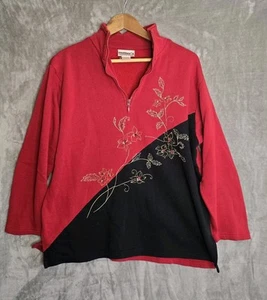 Millers Vintage 80s Jumper 1/4 Zip Red Black Embroidered Sz 16 - Picture 1 of 12