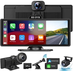 Pantalla Automática Android 10.26" Inalámbrica CarPlay Coche Estéreo Para Apple 4K Dash Cam BT - Imagen 1 de 7