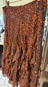 Sundance Womens 100% Silk Midi Skirt Ruffled Rust/Blue Lined Fairy Boho Sz 2 - Picture 1 of 9