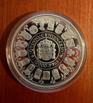 SPAIN  1989  10,000  PESETAS SILVER COIN, 5 OUNCES, 168 GRAMS, GEM PROOF - Image 1 of 4