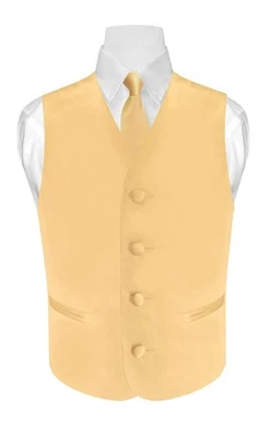 Conjunto de corbata de cuello y chaleco de vestir para niño color dorado liso para traje o esmoquin Foto 1 de 3