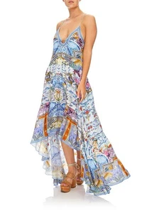 Camilla Geisha Gateway Midi Dress U Ring High Low Hem Blue Floral Silk Size XS - Picture 1 of 17