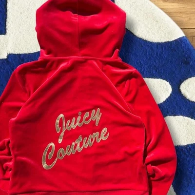 Красная толстовка с капюшоном Y2K Juicy Couture велюровая на молнии маленькая - Изображение 1 из 4