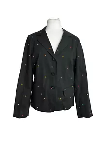 Rafaella Womens Size 12 Blazer Jacket Black Embroidered Mulit Color Polka Dots - Picture 1 of 6