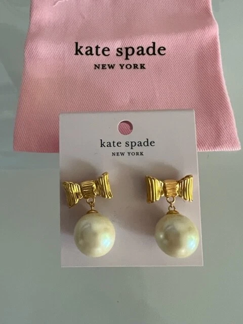 Kate Spade Goldtone All Wrapped up in Pearls Bow Pearl Drop Earrings O0ru2699