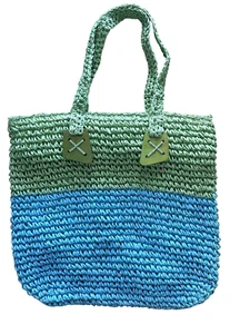 women  Boho Handbag Beach Bag Tote large  Zipper Closure color green and blue - Picture 1 of 8