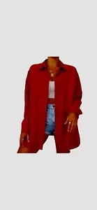 Liz Claiborne Lizsport Red Suede Stain Resistant Button Front Shacket Top Medium - Picture 1 of 13