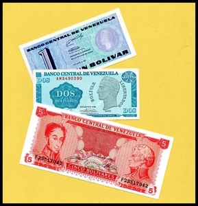 Venezuela UNC Juego de Notas 1, 2, 5 Bs. Lote de 3 billetes de moneda 1989 - Imagen 1 de 1