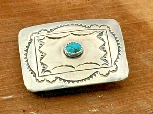 Old Pawn Navajo Native Turquoise Sterling Engraved Buckle 2" x 1.5"--1500.25 - Picture 1 of 4