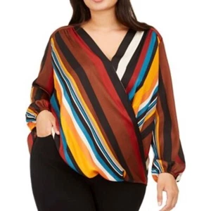 $80 Women's INC International Concepts Striped Surplice Blouse/Top Plus Size - Picture 1 of 5