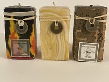 Set of 3 Feng Shui Handmade 4" Art Candles Wood, Gold, Fire w/Charms, Unburned 