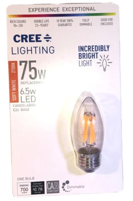 Cree Lighting B11 Candelabra Clear Glass Filament Post LED Light 75W Equivalent - Image 1 of 4