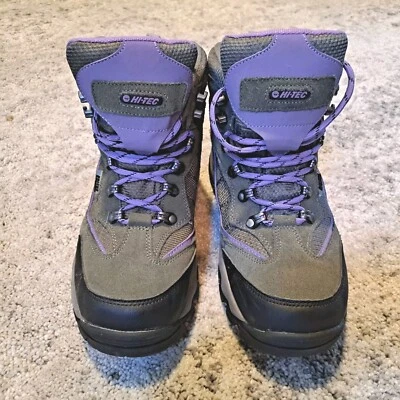 Hi-Tec Purple Gray Suede Mid Lace Up Waterproof Hiking Ankle Boots Womens Sz. 8M - Image 1 of 4