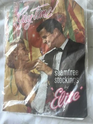 VINTAGE UNOPENED " GAY TIME" SEAMFREE STOCKINGS BY ELITE Apricosa  Size 8.5 - Image 1 of 2