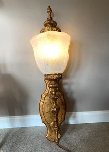 Antique vintage French Wall Sconce Light Large 42" Wood Plaque Glass Globe Roses - Picture 1 of 24