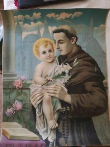 Arte sacra Sant'Antonio da Padova stampa su tessuto antica cm 60x45 - Foto 1 di 4